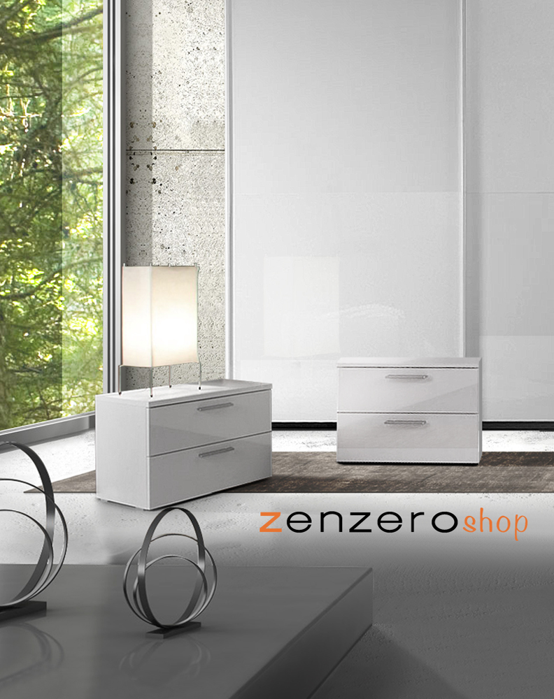 Coppia di comodini bianco lucido, maniglie serie line