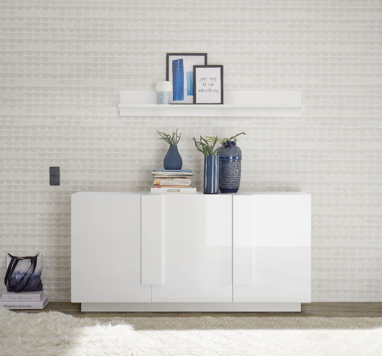 Credenza Bianca lucido moderna, 3 ante