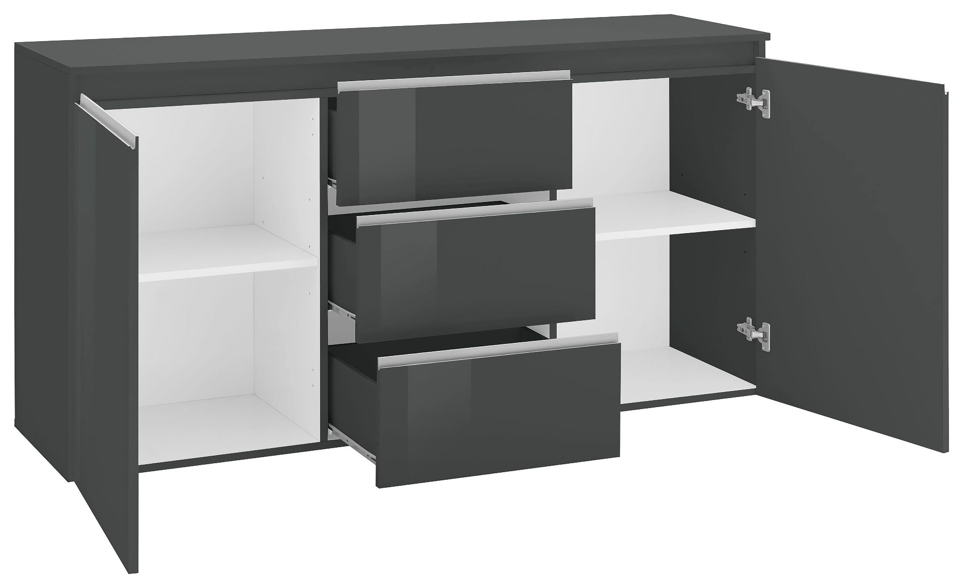 Madia moderna Antracite con maniglie a gola, 2 ante 3 cassetti