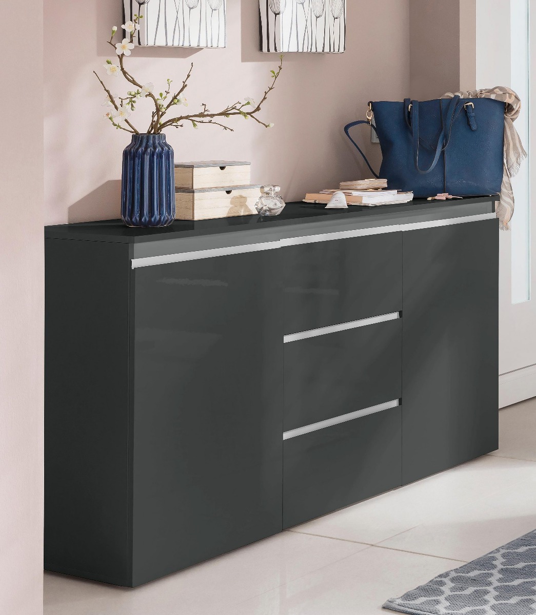 Madia moderna Antracite con maniglie a gola, 2 ante 3 cassetti