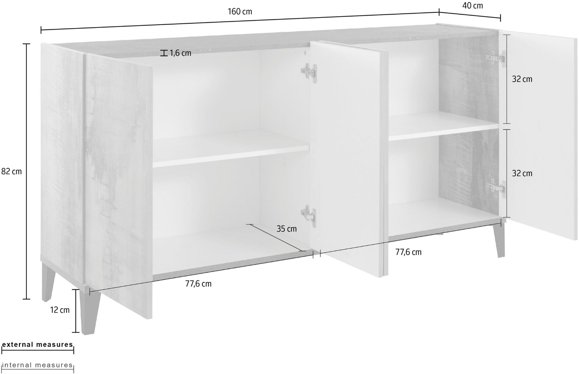Credenza 4 ante Bianca lucido e Ardesia