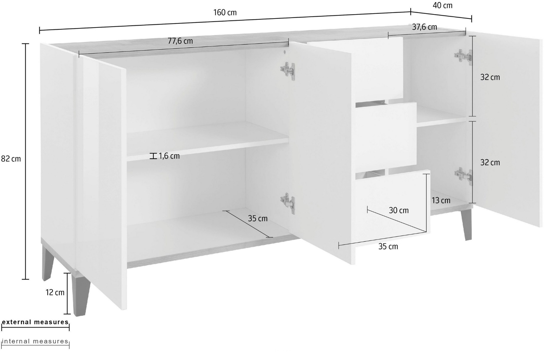 Madia Levante Bianco lucido e Pero, 3 ante 3 cassetti