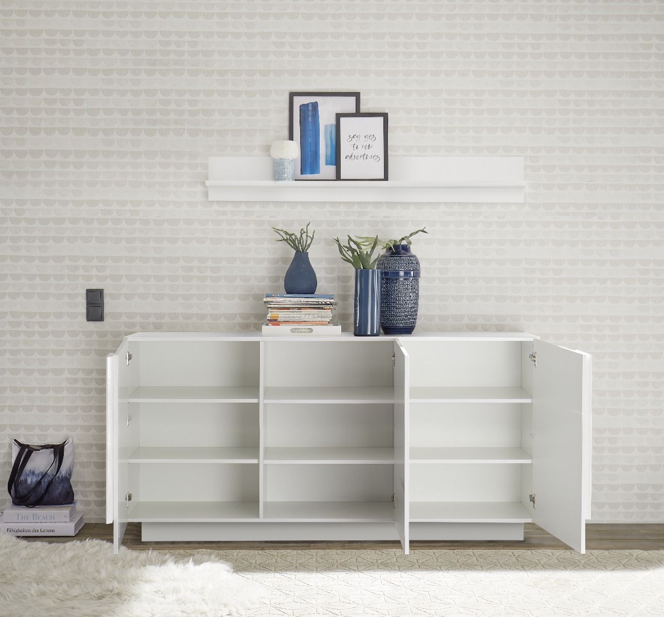 Credenza Bianca lucido moderna, 3 ante