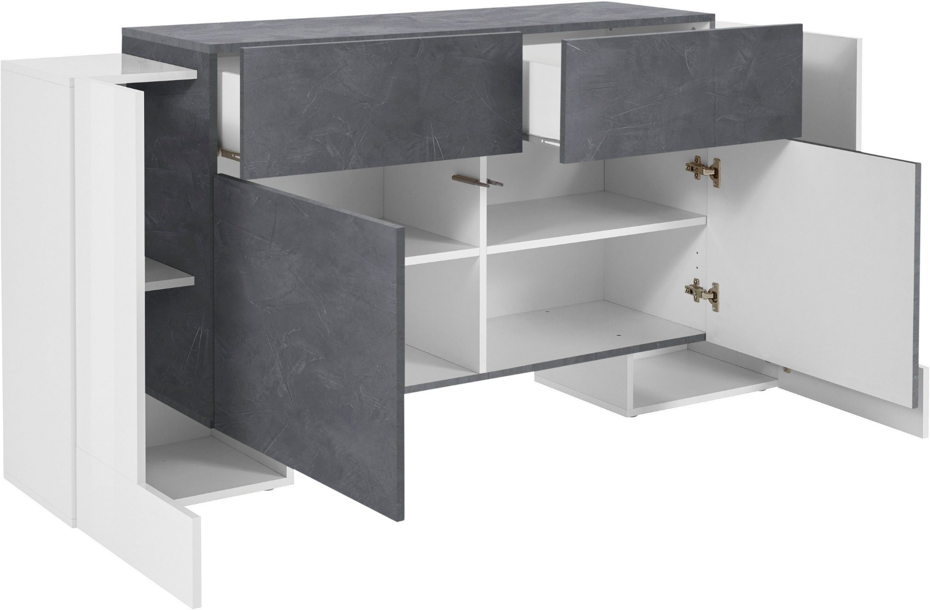 Credenza multiuso Bianca e Ardesia, 4 ante 2 cassetti, Bianco e Pero