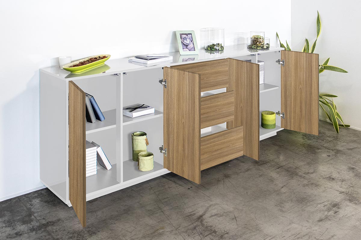 Madia in appoggio noce caracalla e finitura bianca lucida