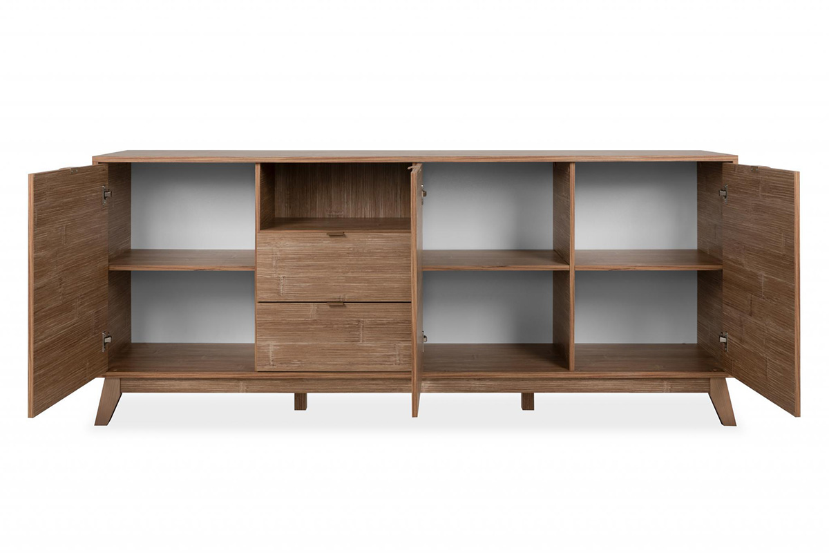 Madia di design in finitura bamboo con tre ante e tre cassetti 