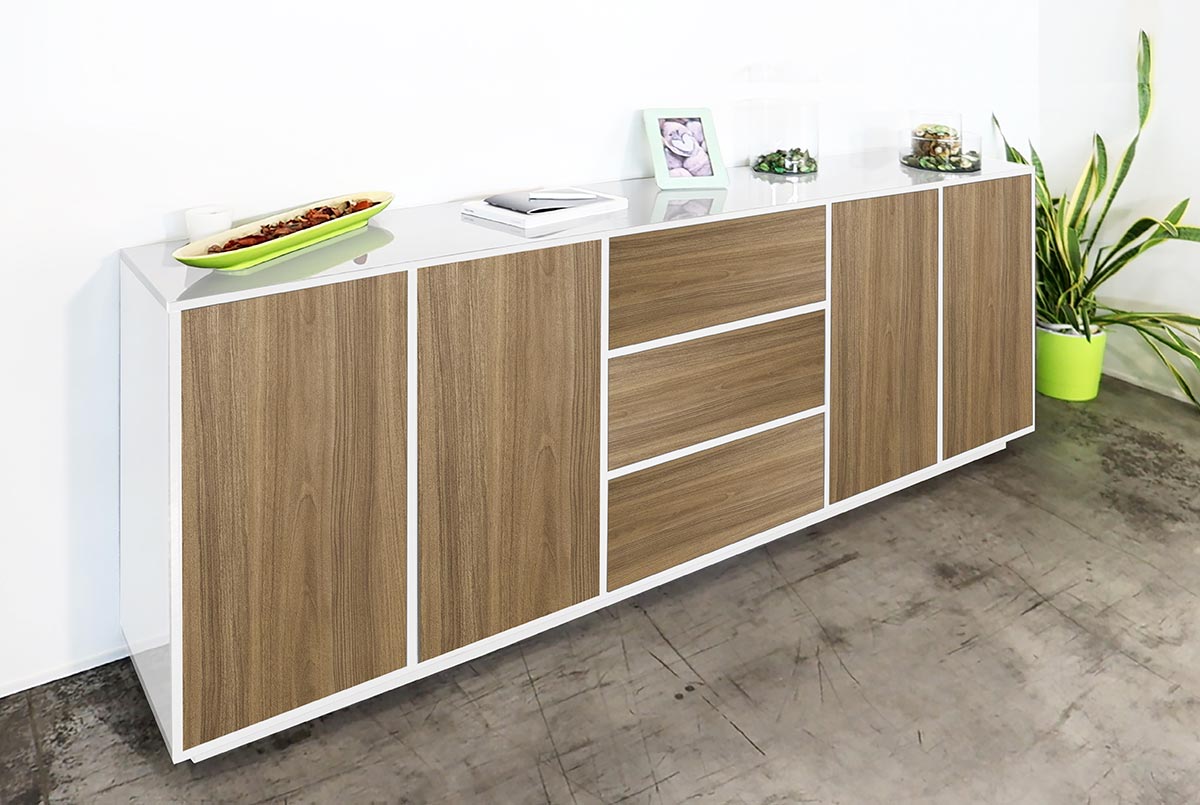 Madia in appoggio noce caracalla e finitura bianca lucida