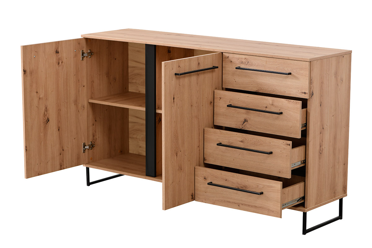 Madia industry con cassetti e due ante, finitura  Rovere e Nero