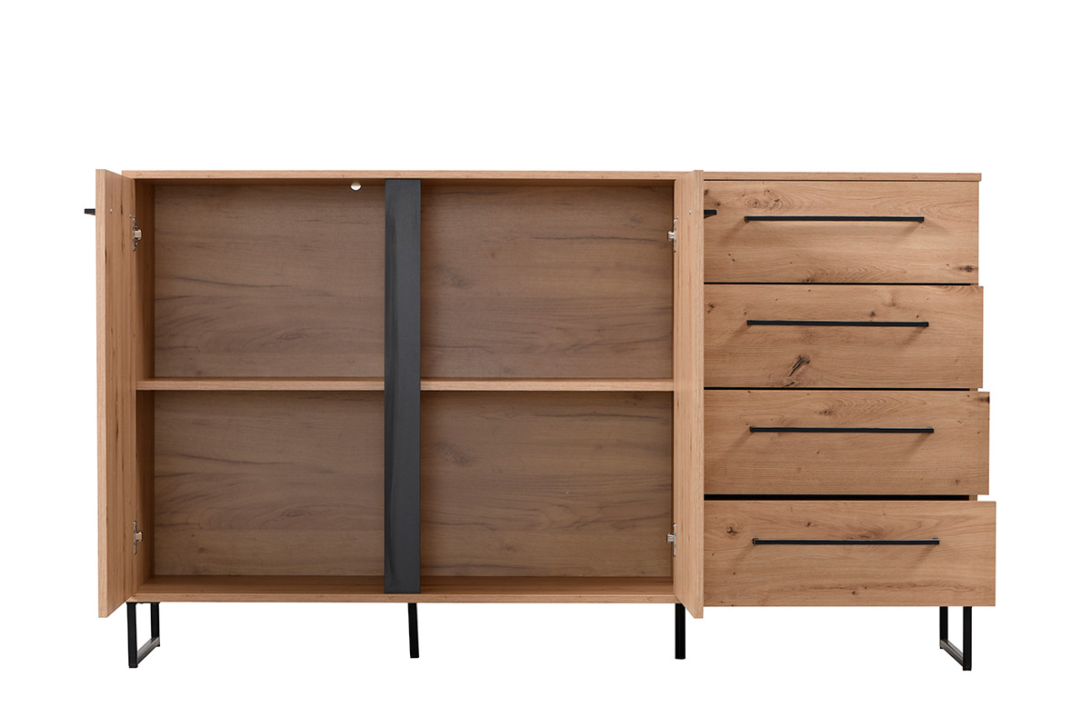 Madia industry con cassetti e due ante, finitura  Rovere e Nero