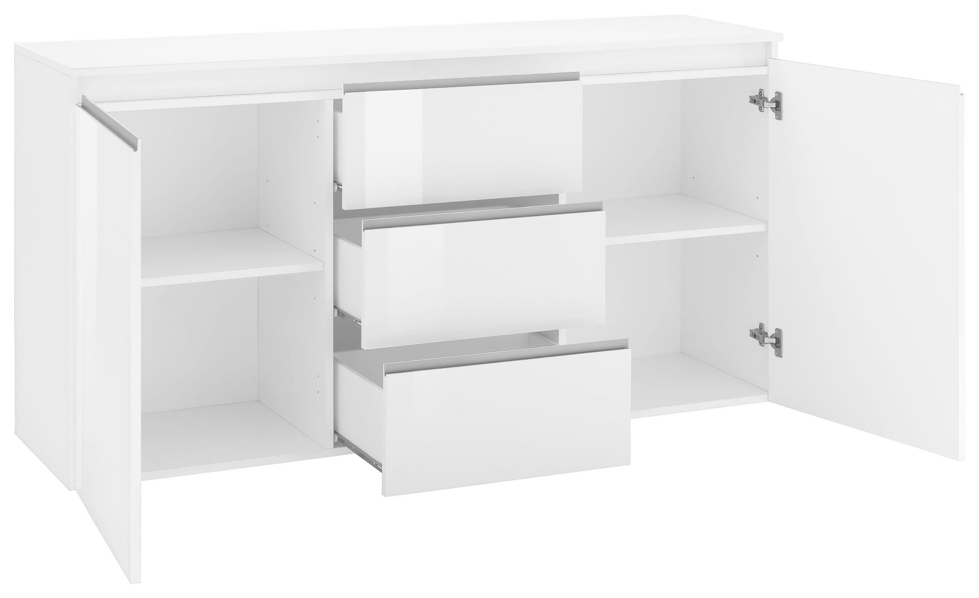 Madia moderna Bianco laccato lucido con maniglie a gola, 2 ante 3 cassetti