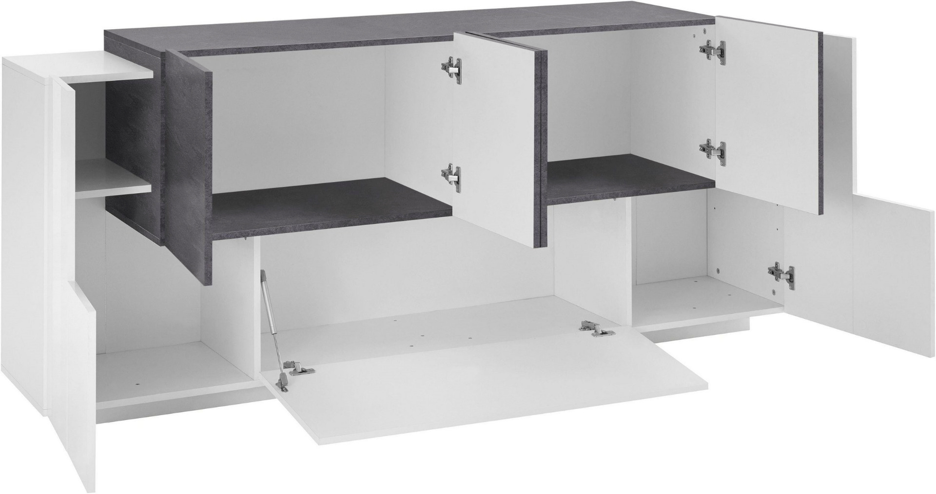 Credenza 6 ante battenti e una ribalta in Bianco lucido e Ardesia