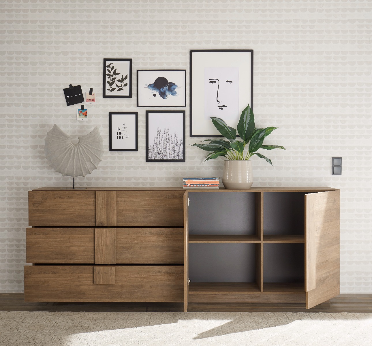 Soggiorno moderno online con tavolo e credenza in finitura Mercure