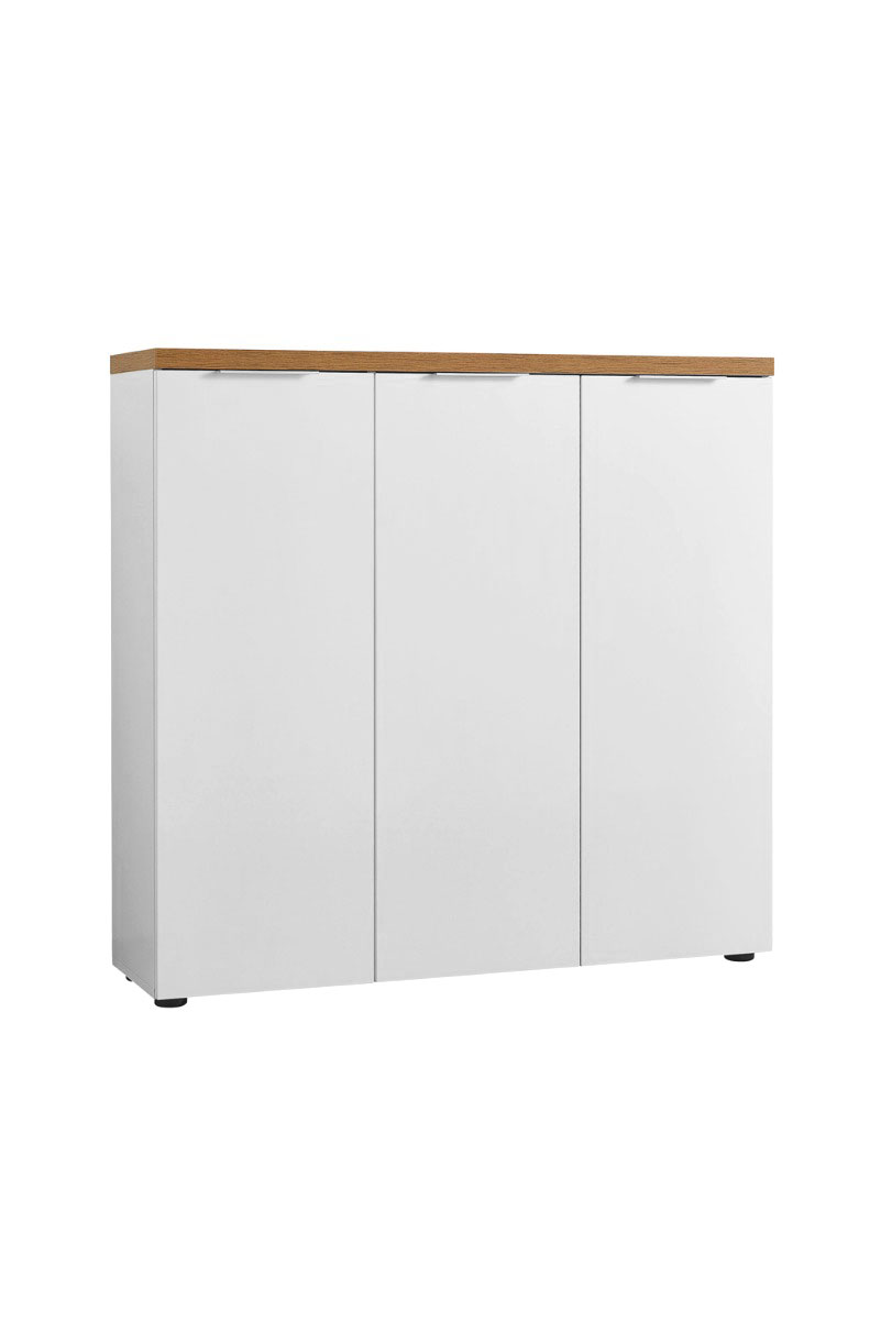 Scarpiera 3 ante, Bianco laccato lucido e Castagno, pronta consegna