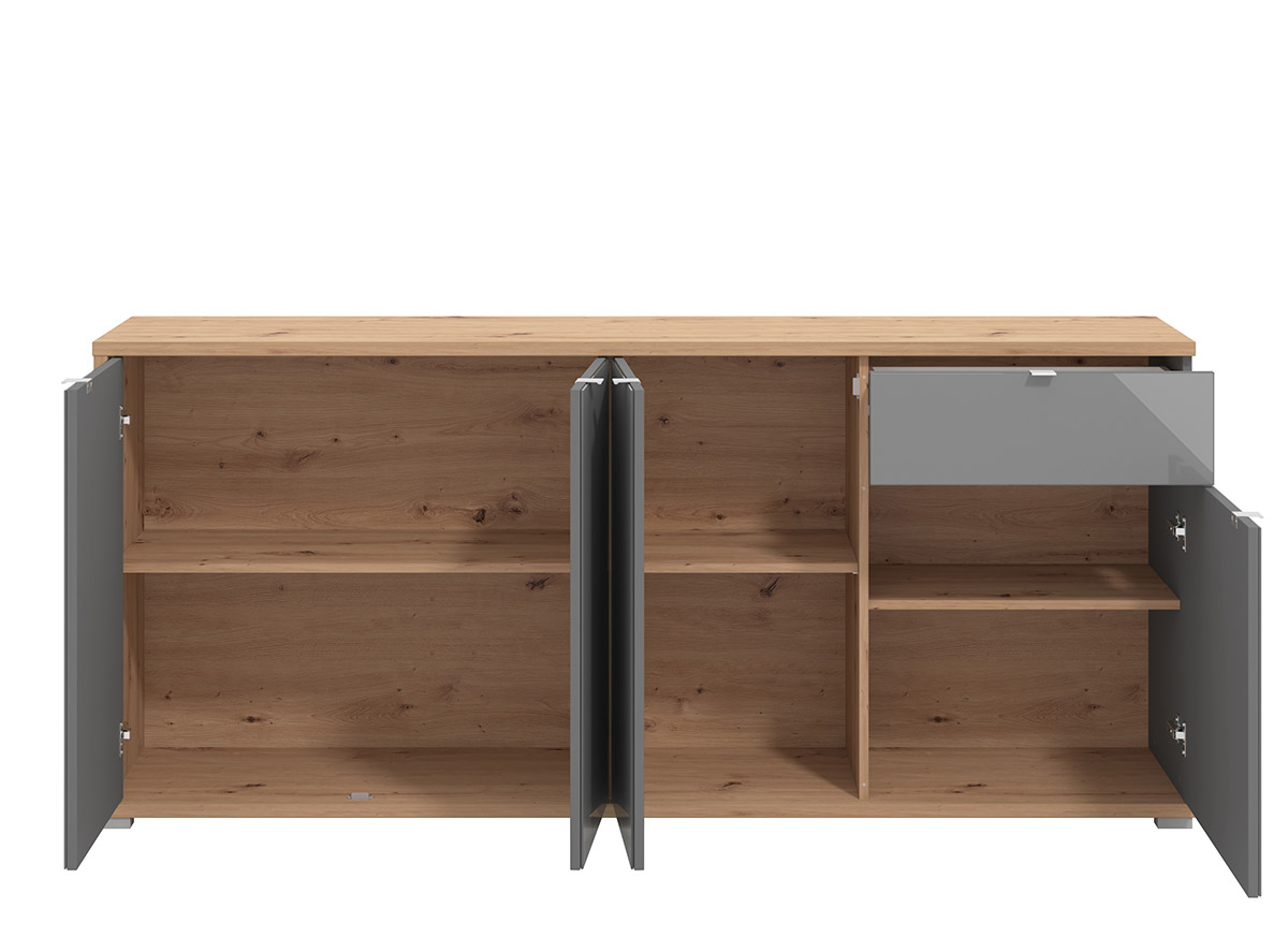 Credenza per soggiorno moderna, finitura Grigio grafite e Rovere