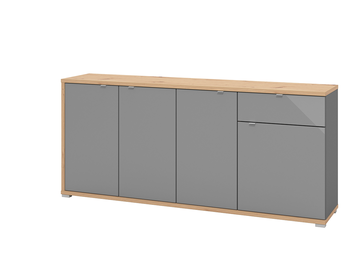 Credenza per soggiorno moderna, finitura Grigio grafite e Rovere