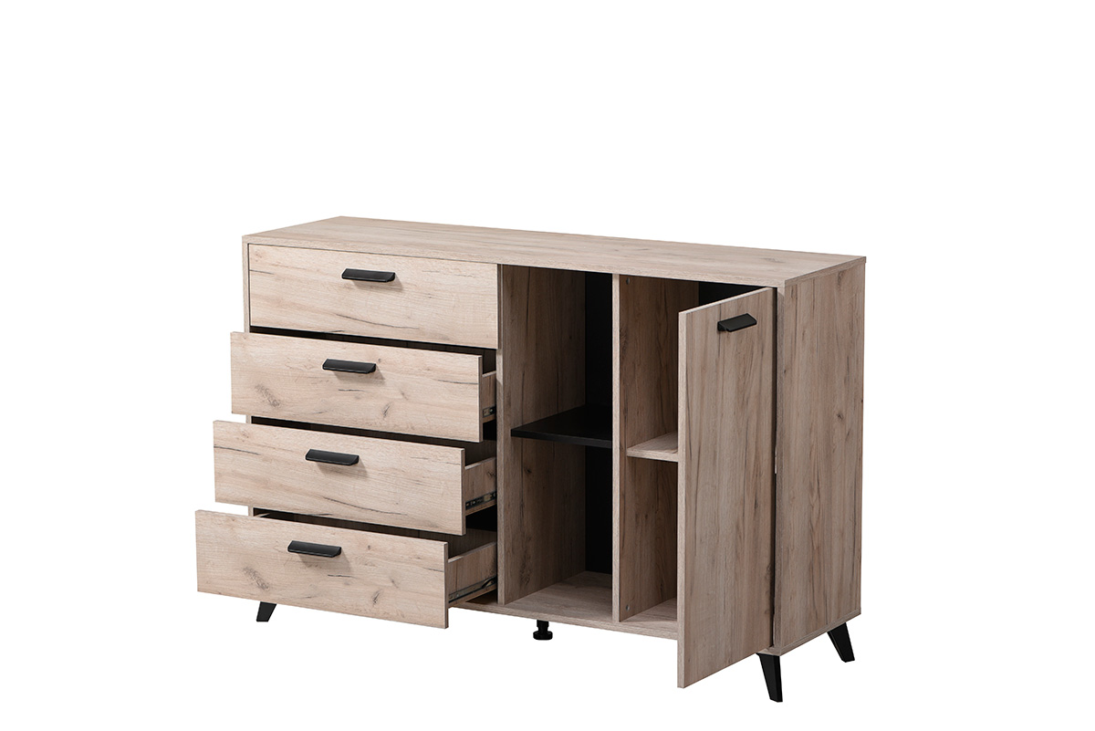 Madia moderna 4 cassetti e un'anta, Rovere grigio e Nero