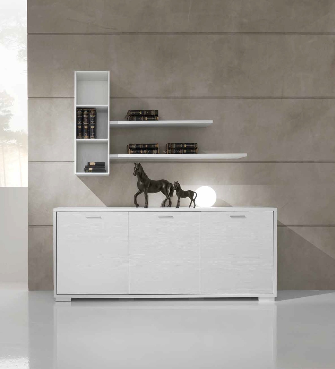 Madia contenitore a 3 ante Bianco frassinato, Made in Italy