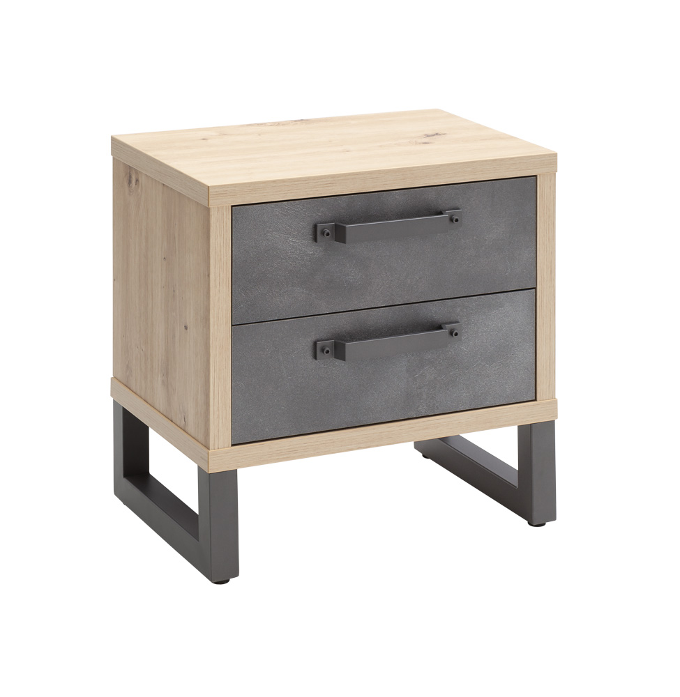 Comodino Industry con 2 cassetti in finitura Rovere e Grigio smoke