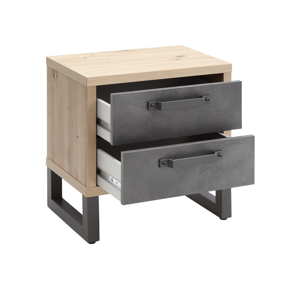 Comodino Industry con 2 cassetti in finitura Rovere e Grigio smoke