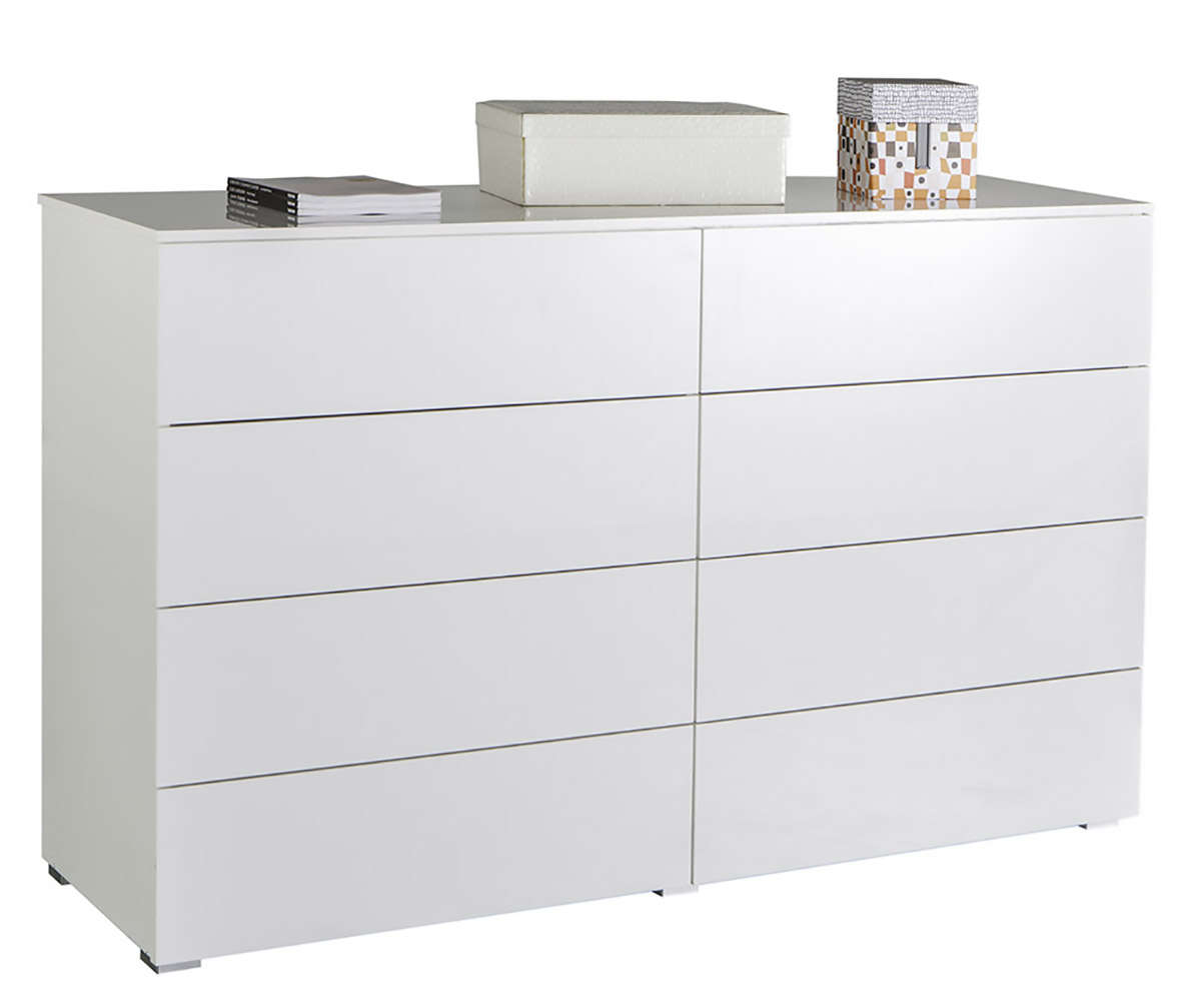 Cassettiera con 8 cassetti in finitura Bianco laccato lucido