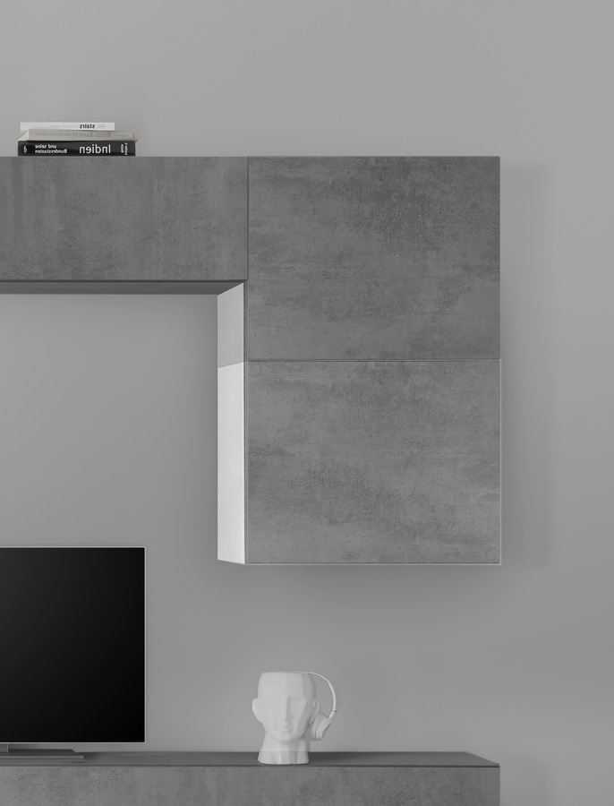 Elemento Cubo Un Anta, Design Moderno, Bianco e Beton