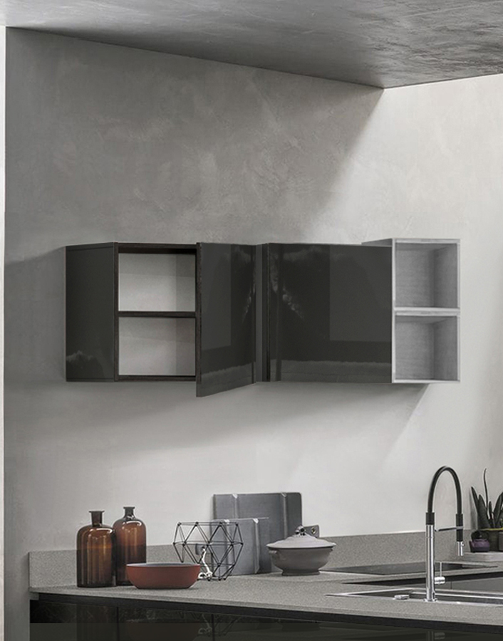 Pensile cubo per cucina sospeso, Antracite lucido