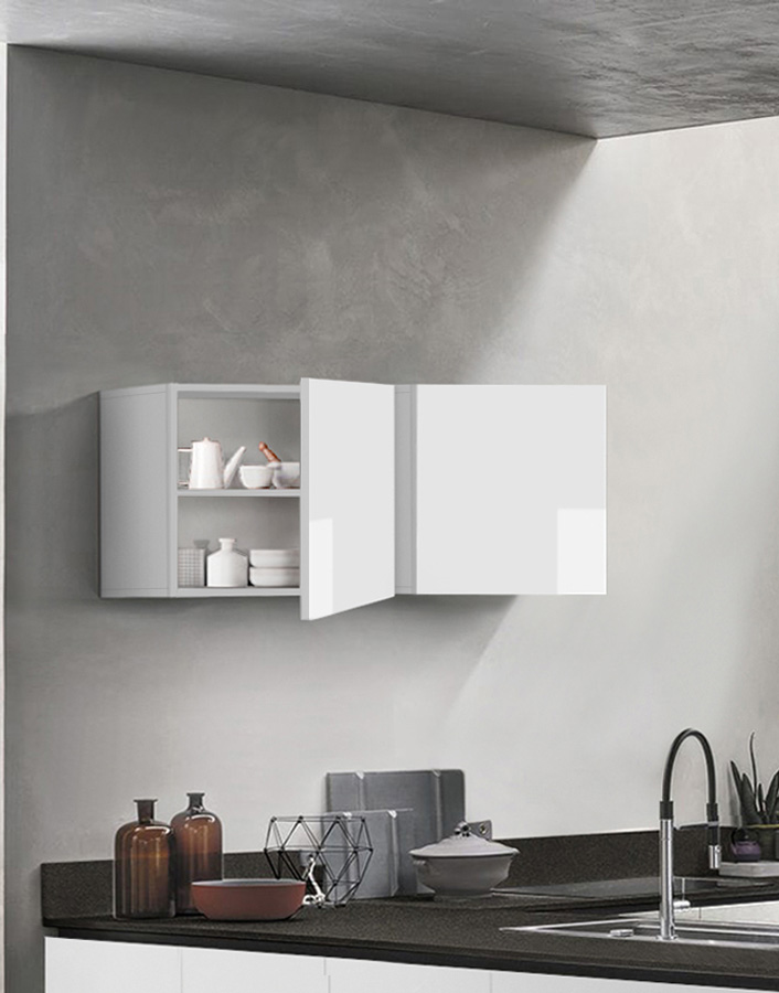 Pensile cubo per cucina sospeso, Bianco lucido