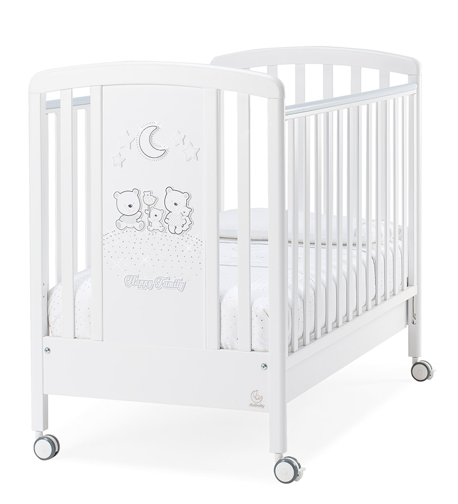 Lettino neonati Paddington con decorazione e ruote, finitura Bianco