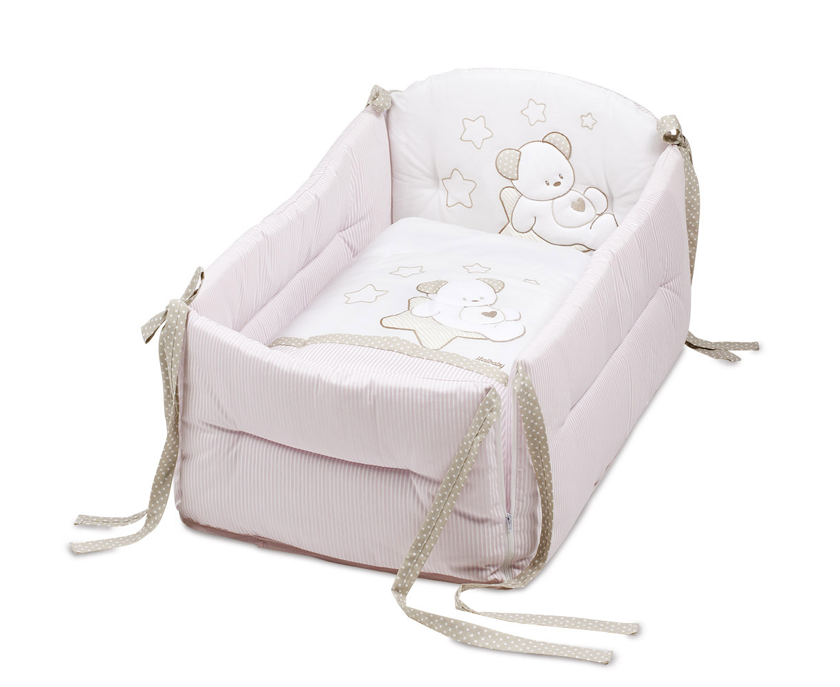 Culla Orsetto con decorazione e ruote, finitura Bianco