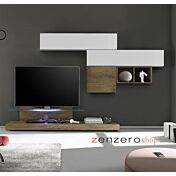 Parete attrezzata moderna di design, rovere miele e bianco lucido - 249x190 cm Zenzero Shop