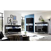 Sala completa moderna, nera lucida, piedino in ferro