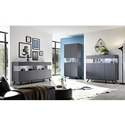 Sala completa moderna, finitura carbonio con piedino in ferro nero