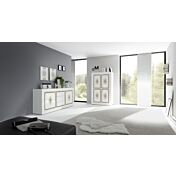 Vetrina chiusa 4 ante, bianco lucido con serigrafia dorata, Made in Italy