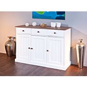 Madia tre ante, tre cassetti in legno massiccio e bianco