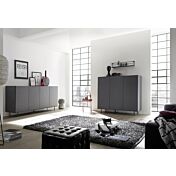 Sala moderna composta da Madia 2 e 3 ante, finitura grigio gessato