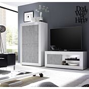 Soggiorno completo "Beta" moderno, solo come in foto, in Bianco laccato lucido e Cemento