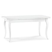 Tavolo allungabile in legno con gambe a sciabola, bianco opaco, arte povera