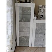 Vetrina stretta ad un anta Bianco Lucido e Beton