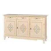 Credenza in legno finitura avorio pennellato con decori, con 3 porte e 3 cassetti 156x94