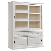 Cristalliera in Legno finitura laccato avorio, con 4 porte scorrevoli e 3 cassetti