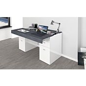 Scrivania 2 ante e 2 cassetti bianco lucido e ardesia, made in Italy