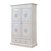 Armadio 2 porte intagliato, colore Bianco invecchiato