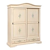 Armadio 2 porte 2 cassetti, finitura Avorio pennellato con decori