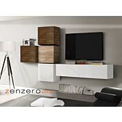 Parete attrezzata moderna di design, Noce Stelvio, Dark Bianco Lucido - 327x169 cm