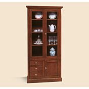 Vetrina in legno finitura noce arte povera, con 2 porte e 3 cassetti 90x41 H.186