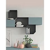 Parete attrezzata moderna in finitura Grigio titanio e Rovere gesso