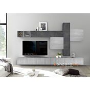 Soggiorno componibile con pensili e cubi, finitura Ossido