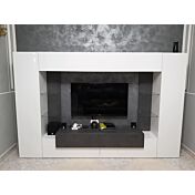 ACQUISTA ANCHE TU Parete attrezzata moderna, con pensile vasistas, mensole in vetro, finitura bianco lucido e ardesia