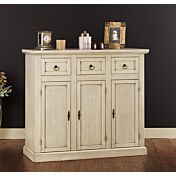 Credenzina in legno finitura laccato avorio patinato, con 3 porte e 3 cassetti