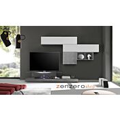 Parete attrezzata moderna di design, bianco lucido e cemento - 249x190 cm